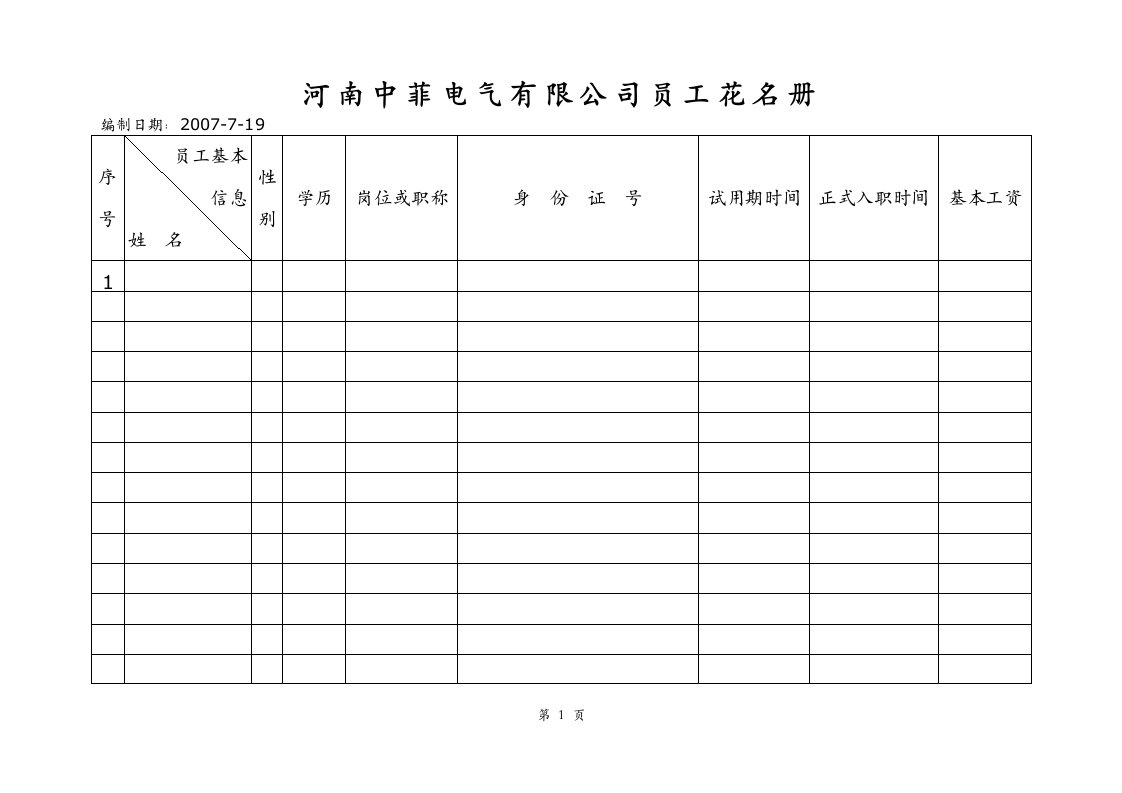 精选公司员工花名册实