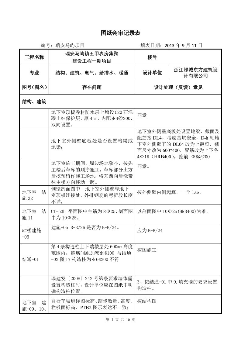 《图纸会审记录表》word版