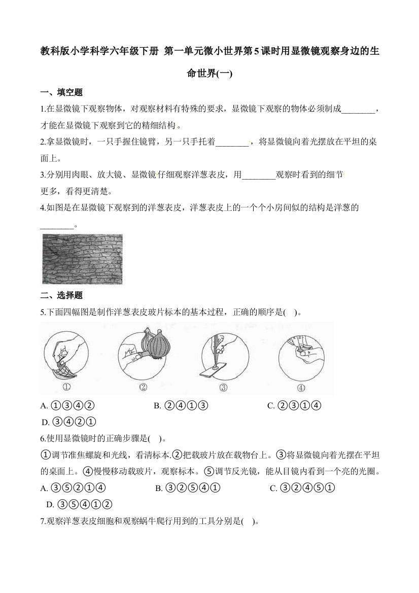 教科版小学科学六年级下册