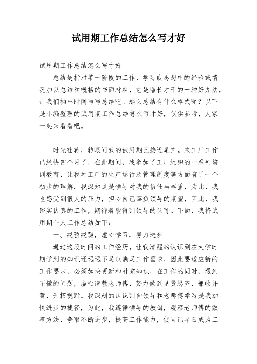 试用期工作总结怎么写才好