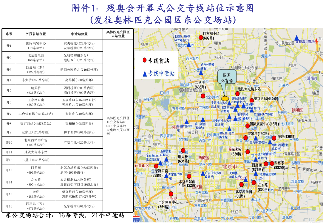 28条开幕式公交专线发车点示意图