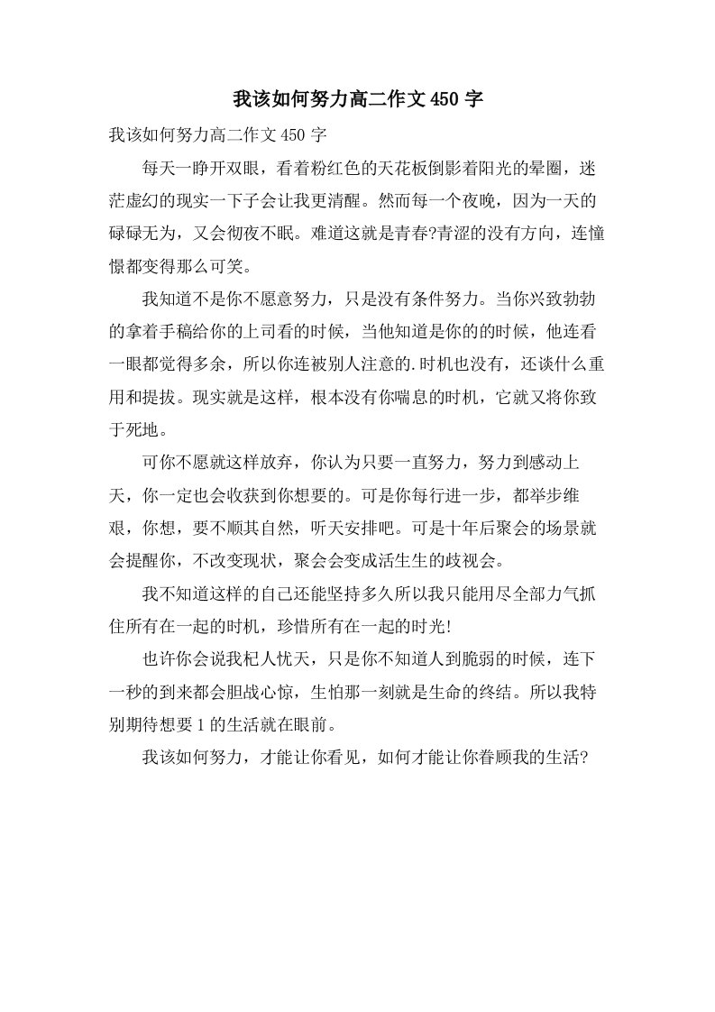 我该如何努力高二作文450字