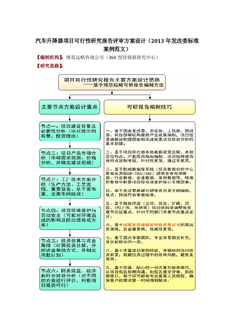 汽车升降器项目可行性研究报告评审方案设计（2013年发改委标准案例范文）