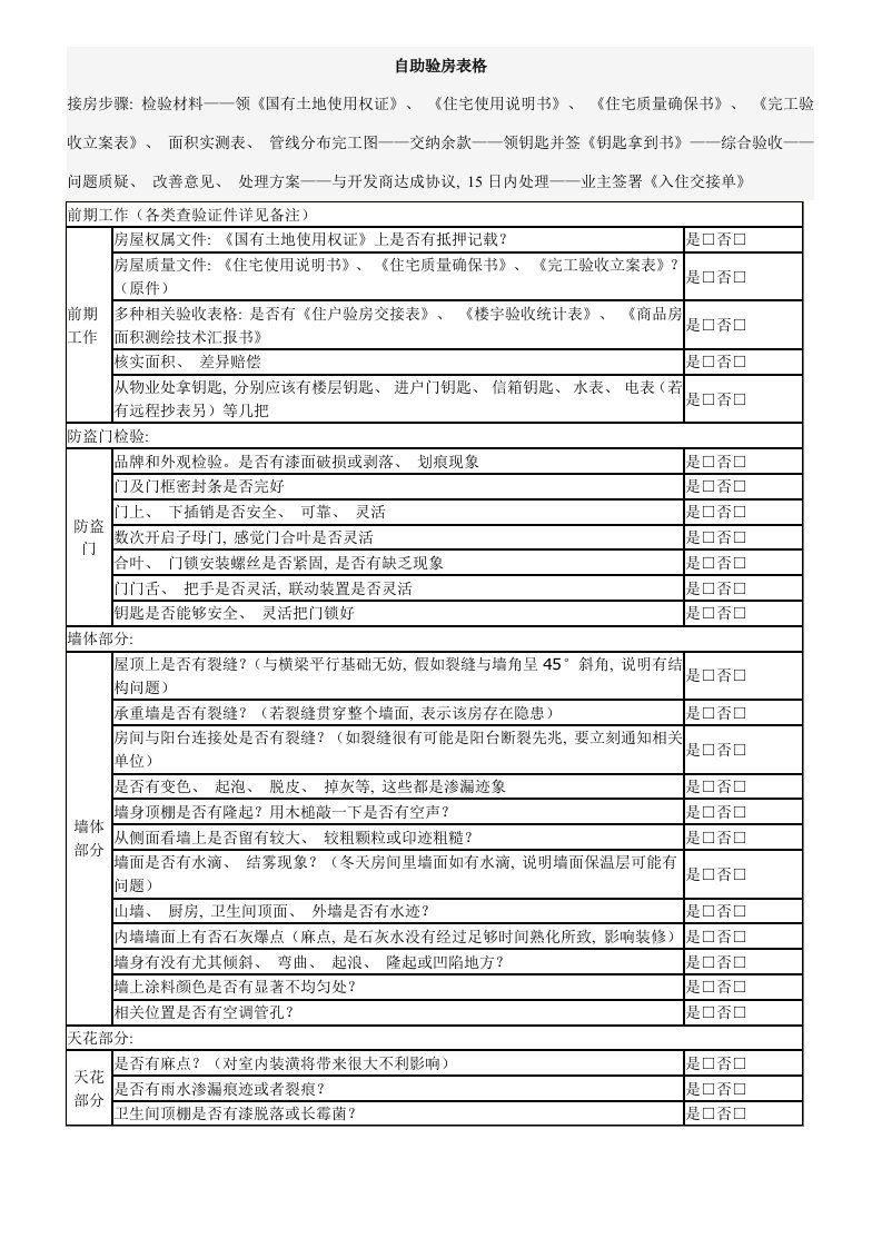 验房项目详细表格模板