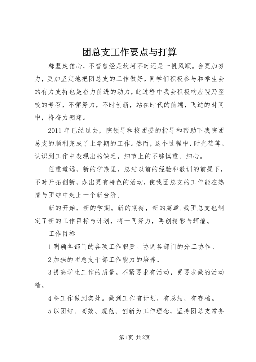 团总支工作要点与打算