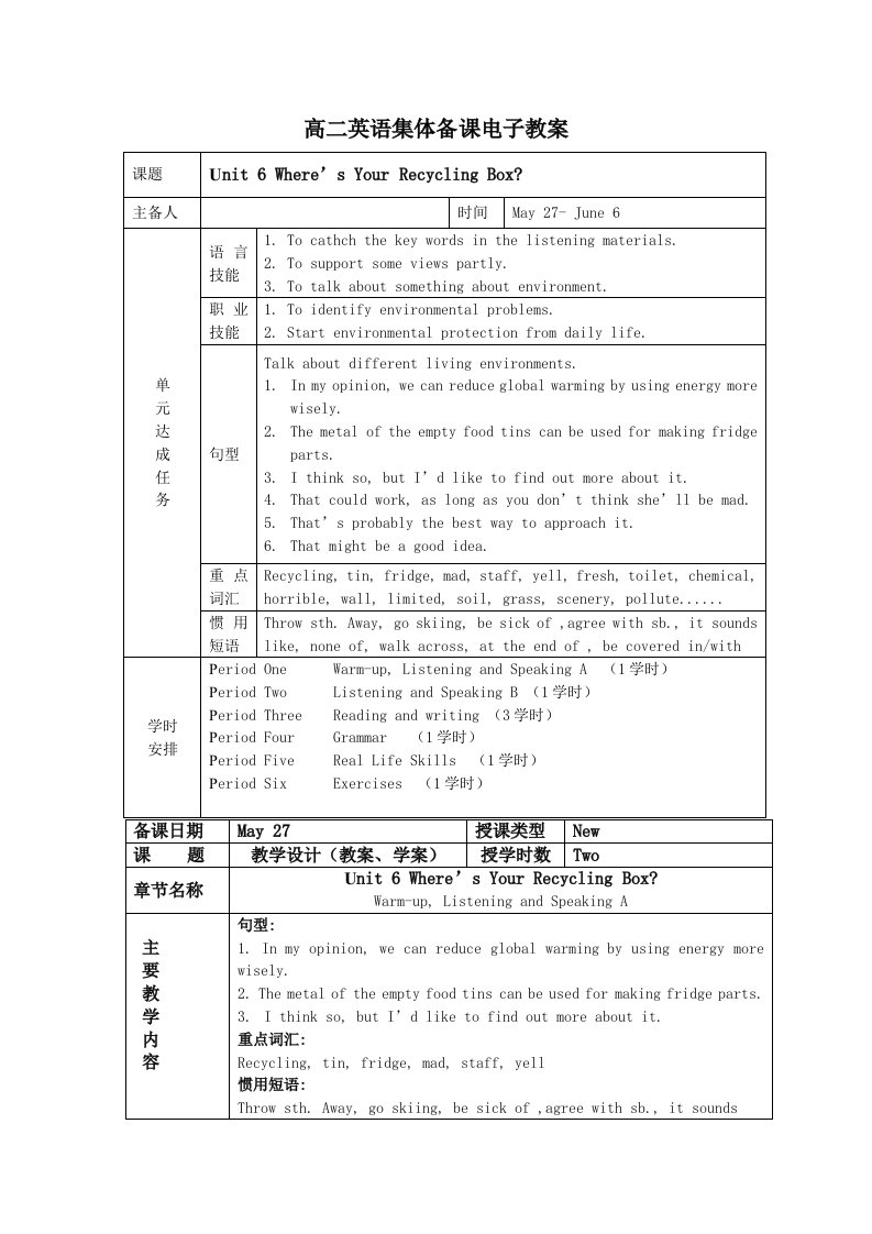 Unit6凤凰职教高二英语下集体备课电子教案