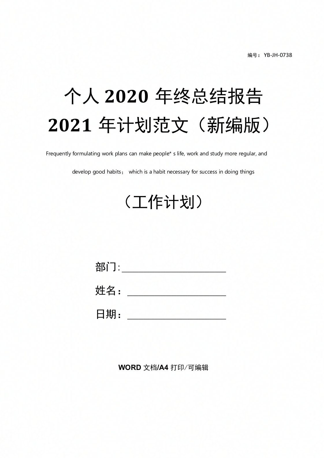 个人2020年终总结报告2021年计划范文(新编版)