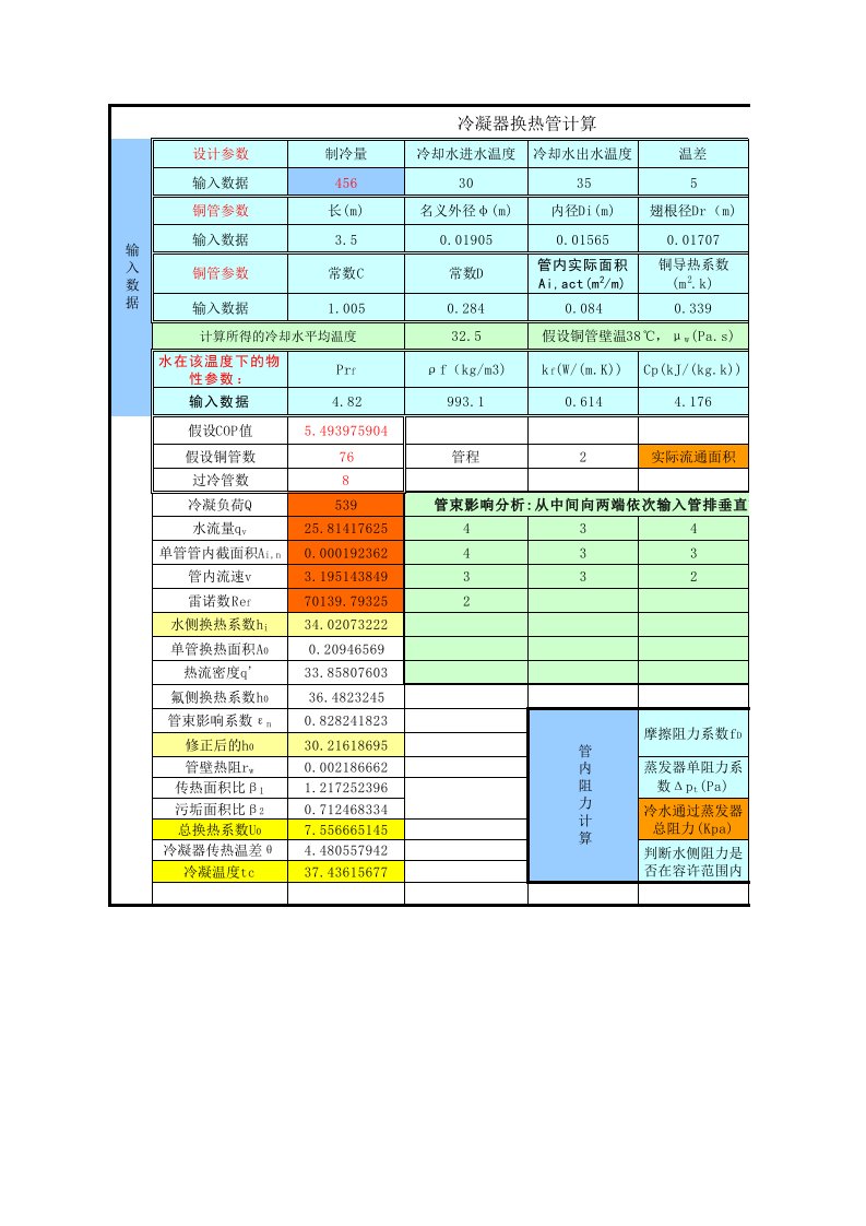 壳管式冷凝器换热管数量计算-适用于r134a