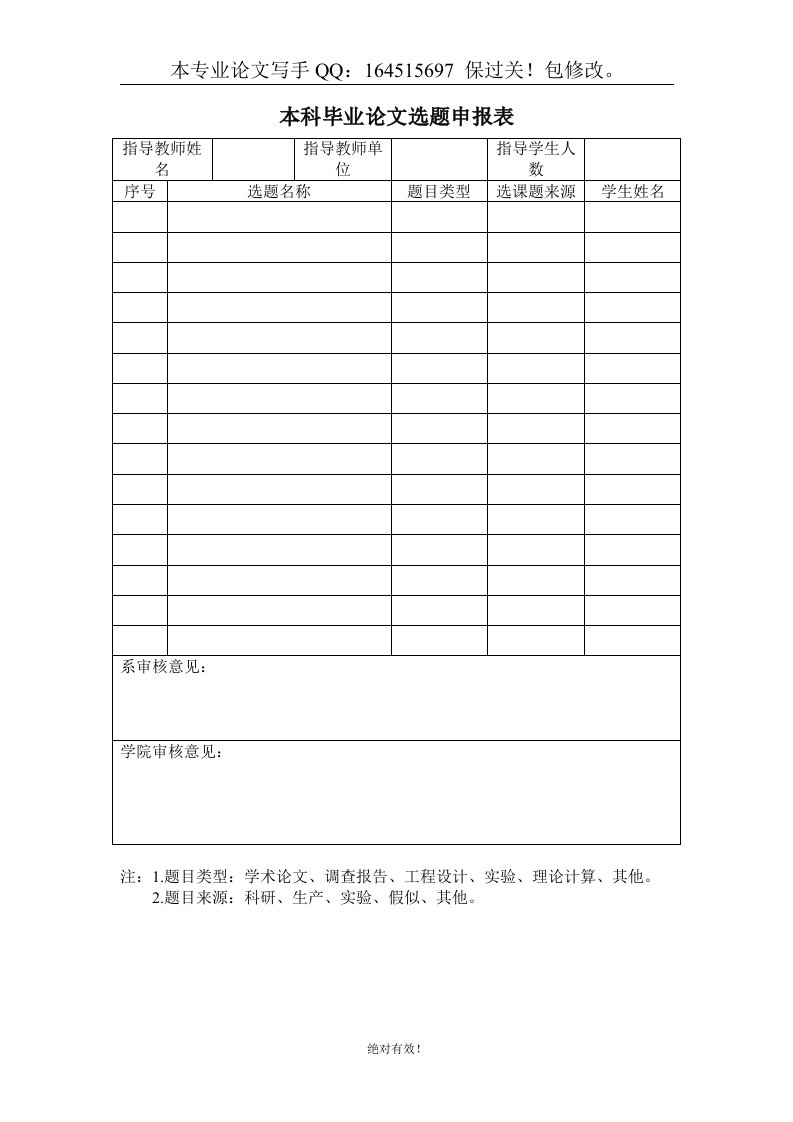 电大自考本科毕业论文选题申报表