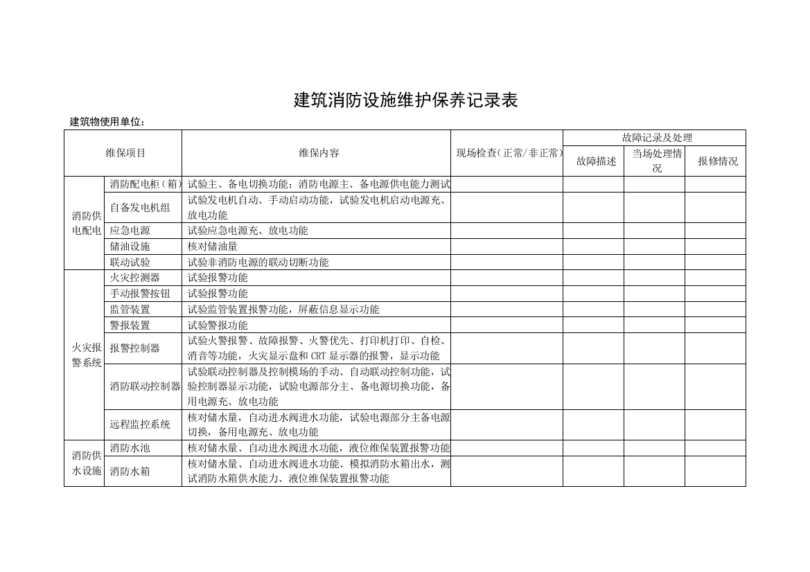 WORD最全消防维保年度月度检测验收表格