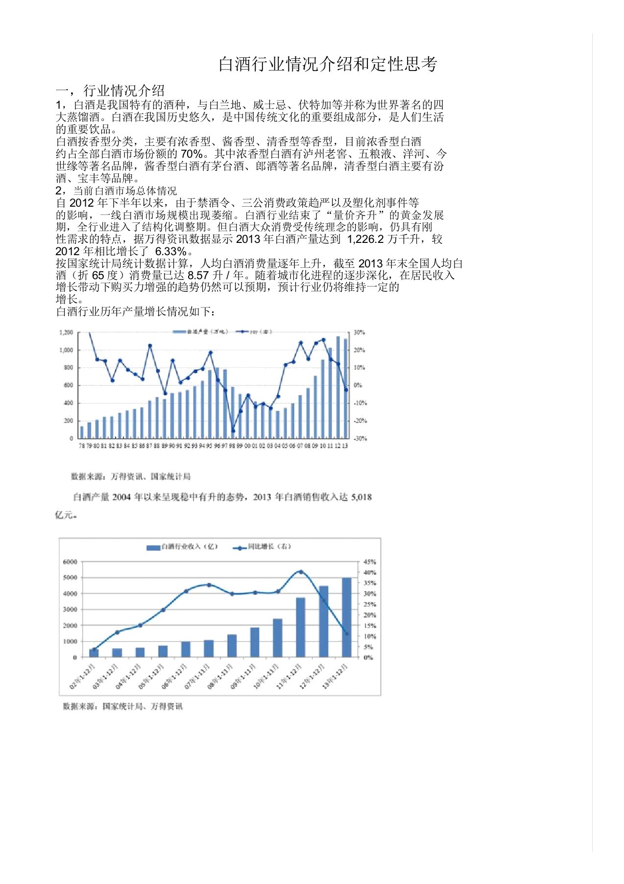 白酒行业情况介绍和定性思考