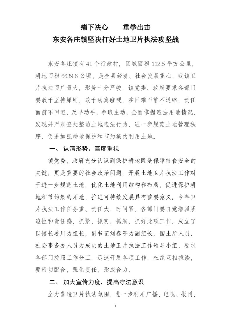 东安各庄镇土地卫片执法先进典型材料