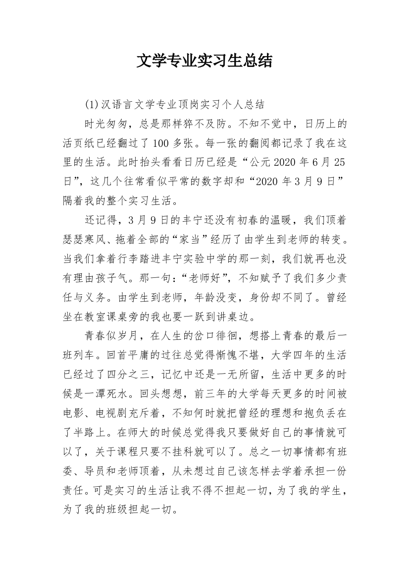 文学专业实习生总结