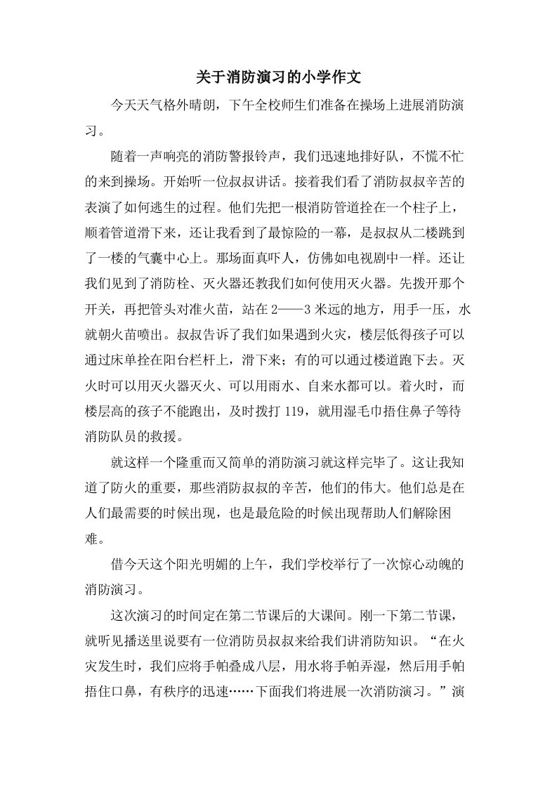 关于消防演习的小学作文