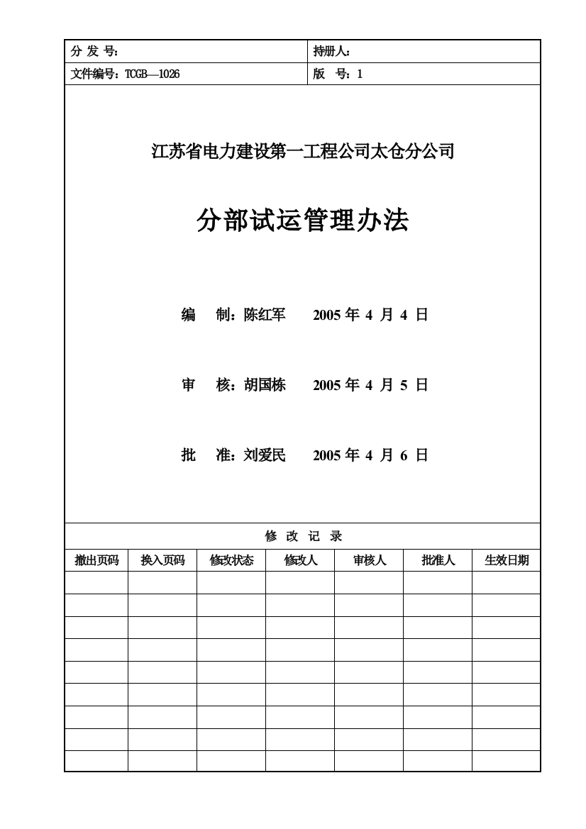 专题资料2021-2022年1026分部试运管理办法