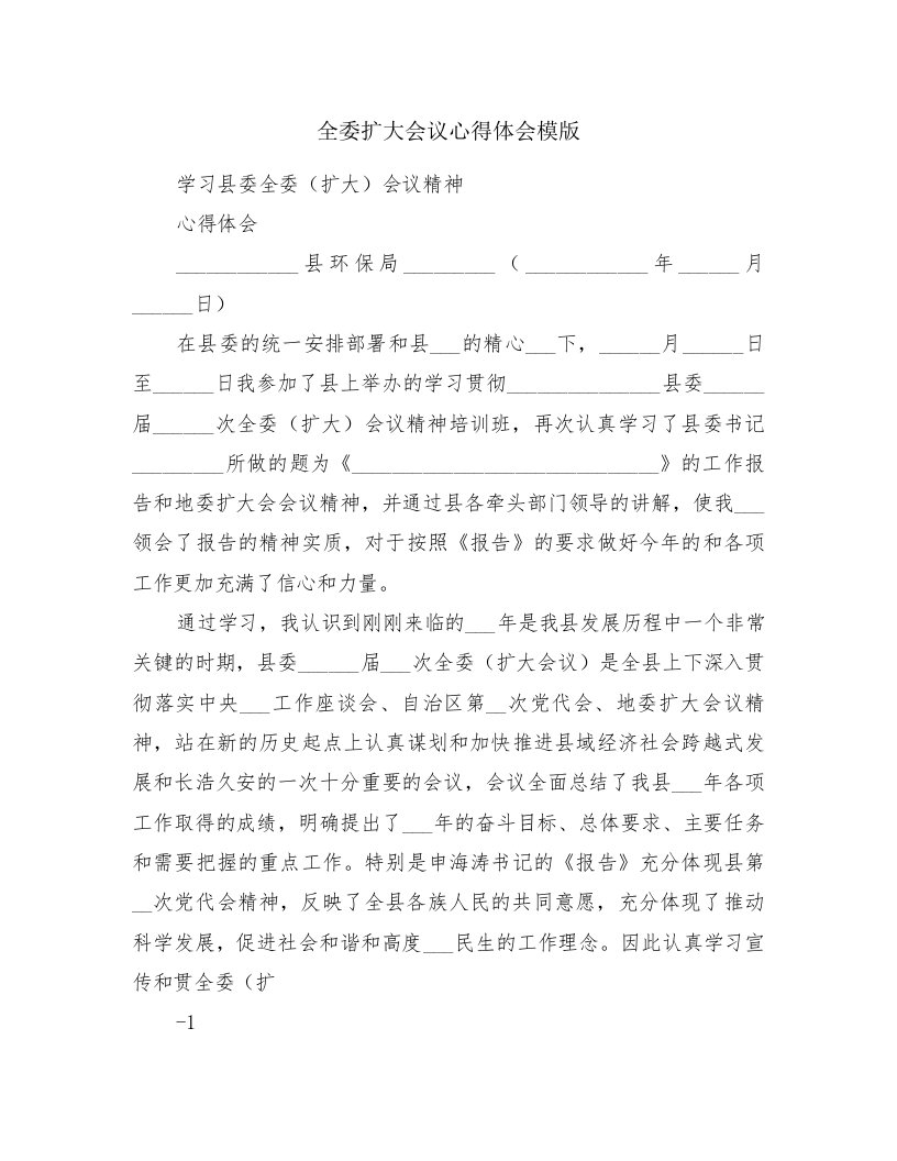 全委扩大会议心得体会模版