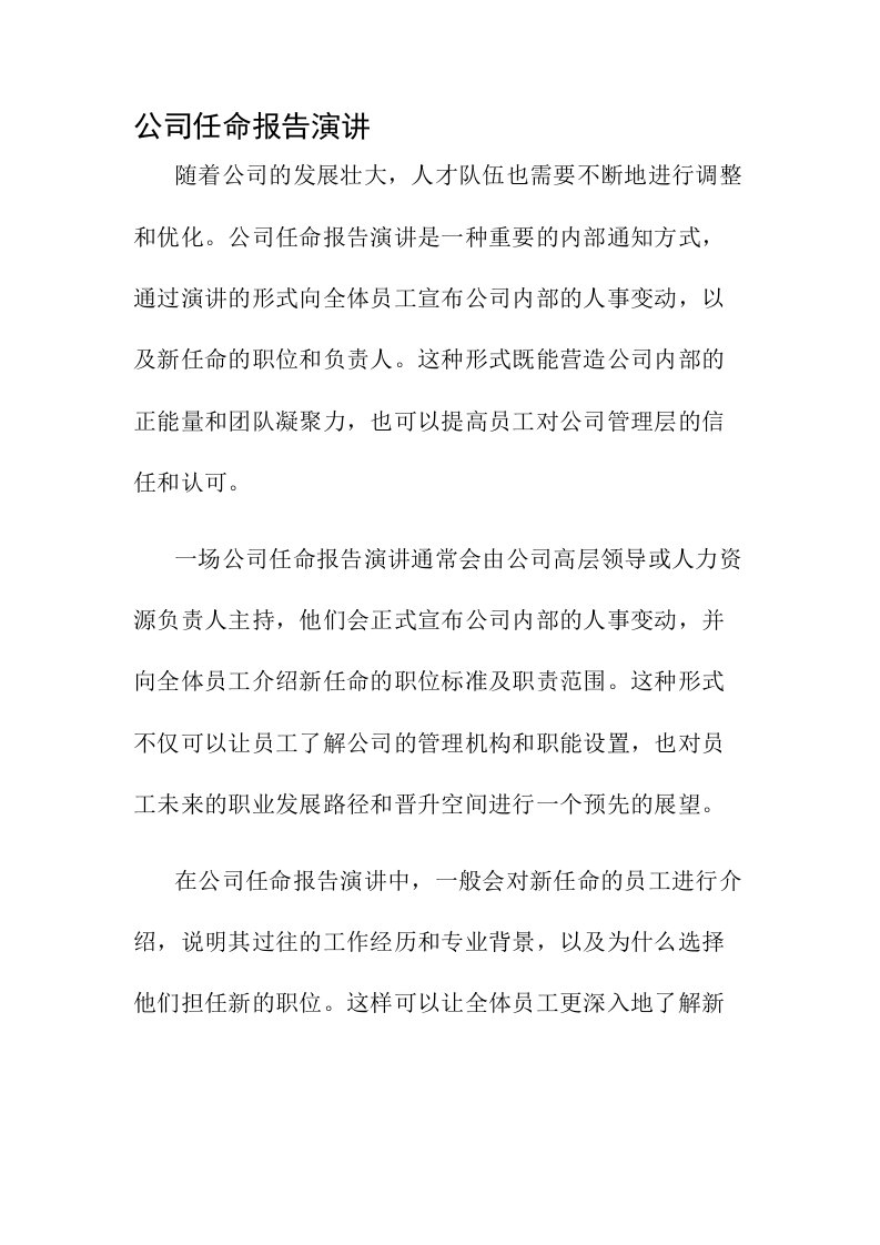 公司任命报告演讲