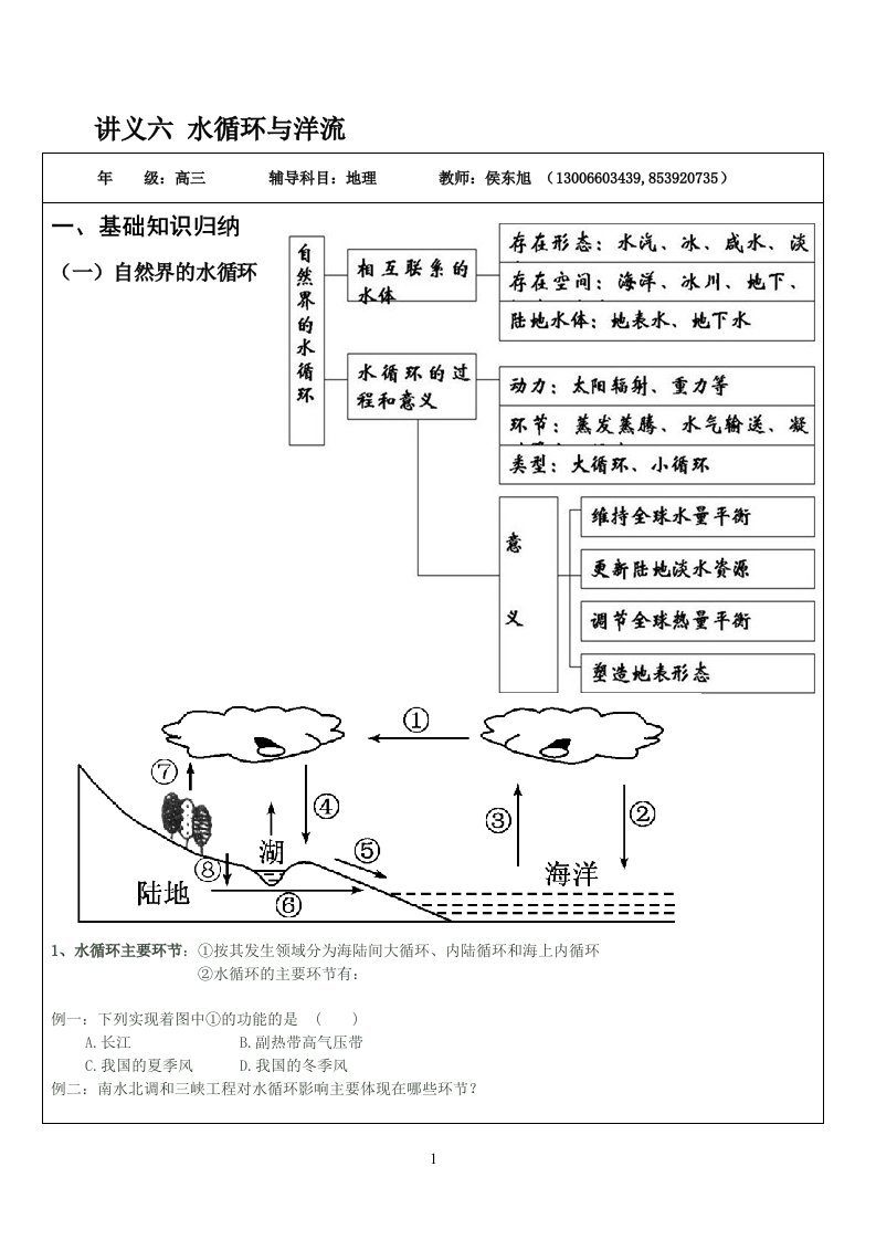 讲义6(高三地理-水循环与洋流)