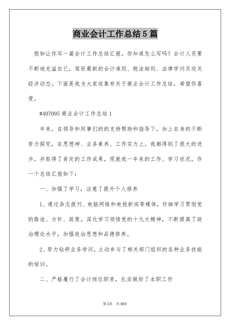 商业会计工作总结5篇