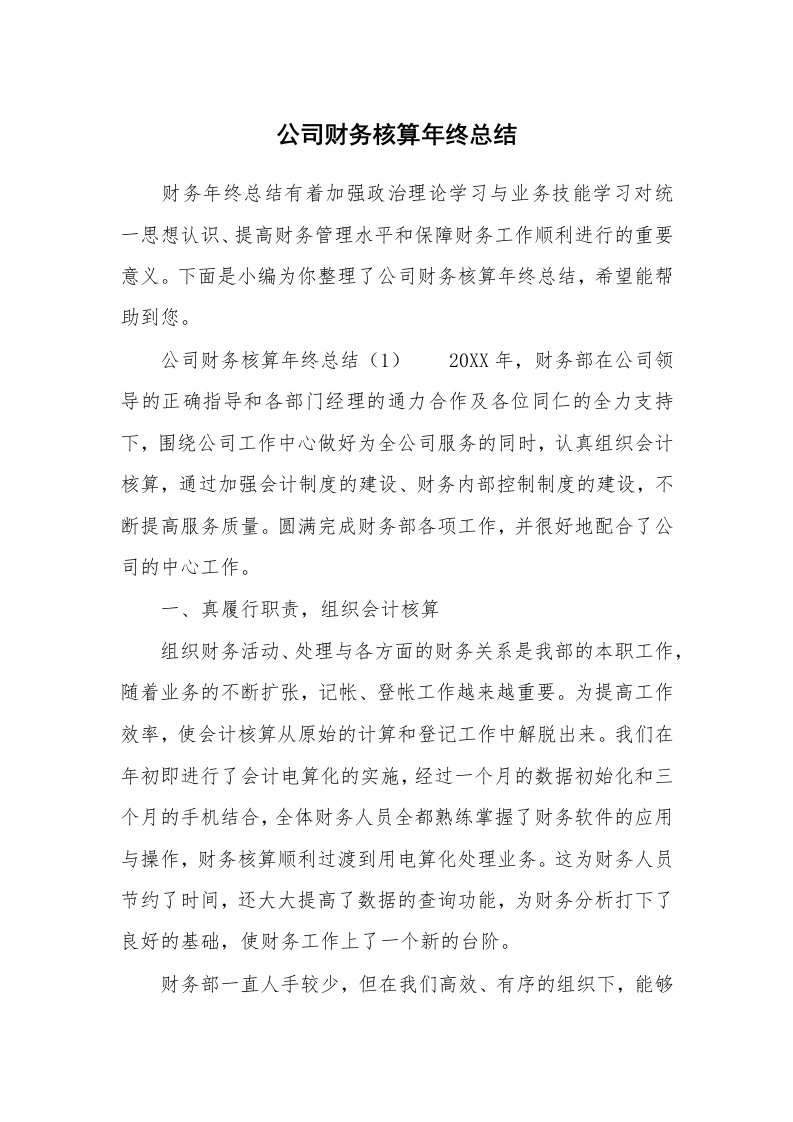 公司财务核算年终总结