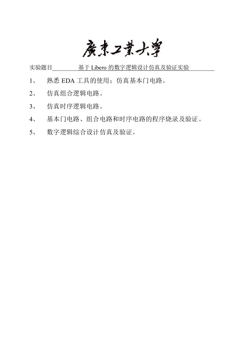 基于libero的数字逻辑设计仿真及验证实验实验报告