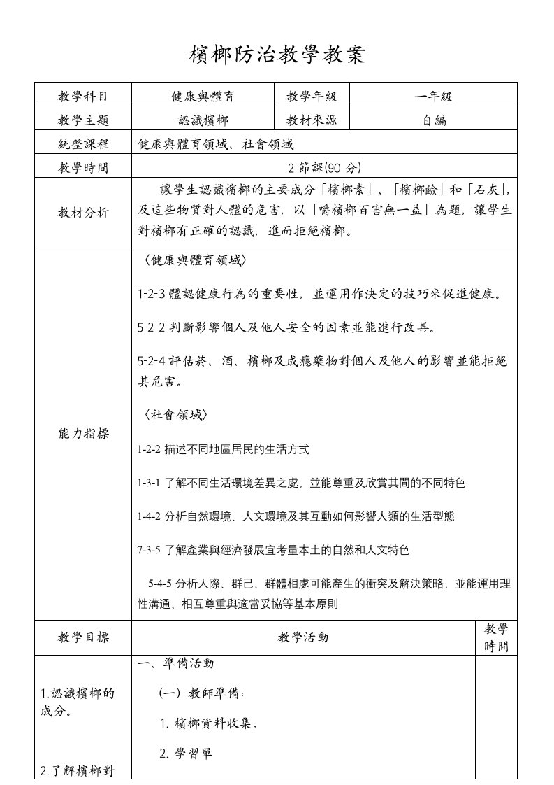 槟榔防治教学教案