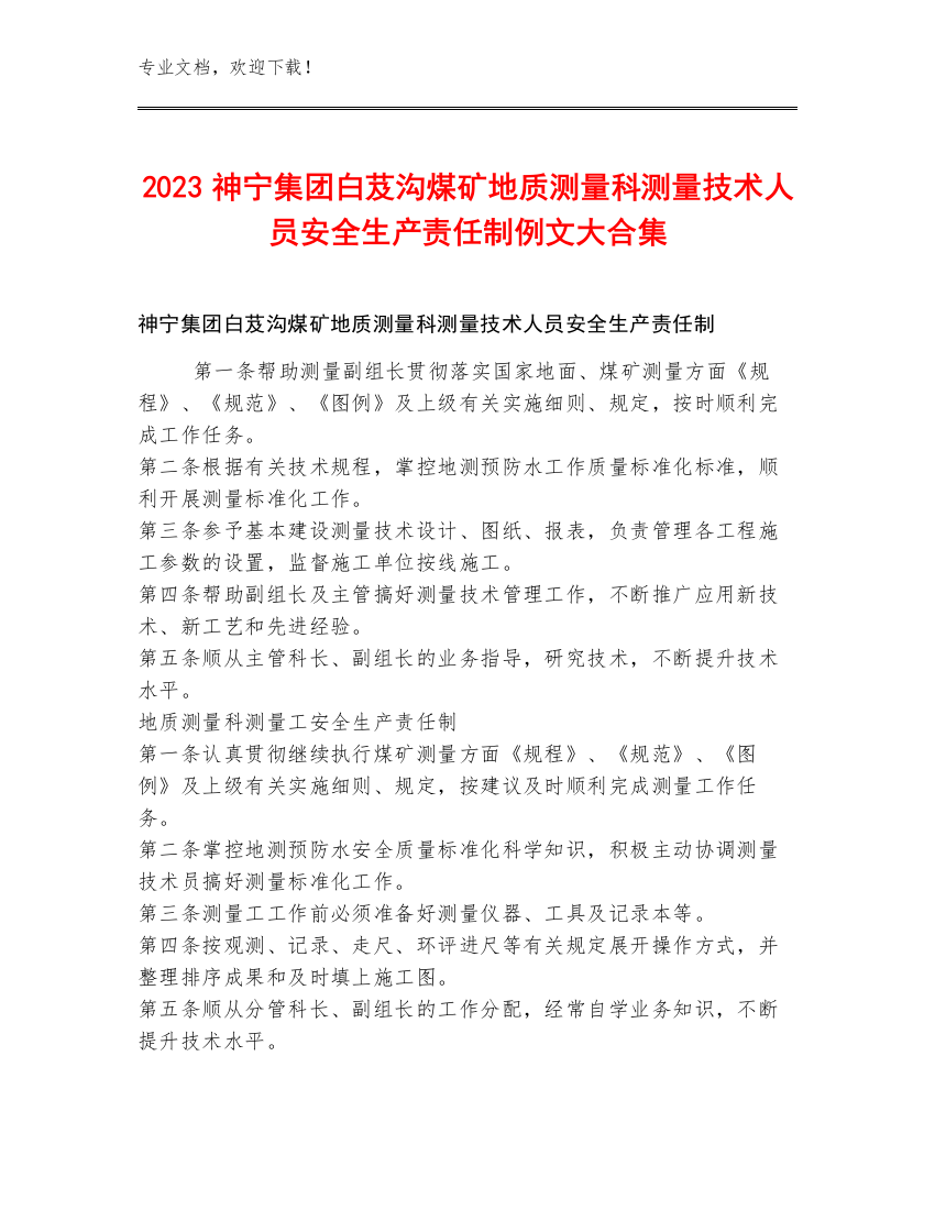 2023神宁集团白芨沟煤矿地质测量科测量技术人员安全生产责任制例文大合集