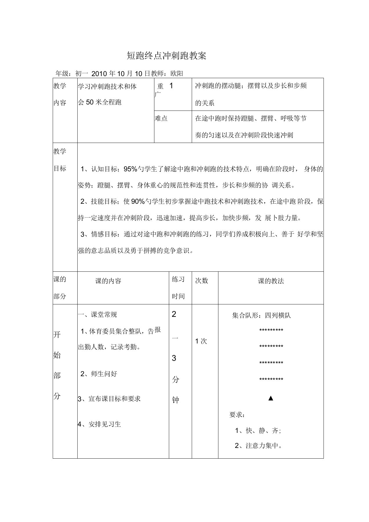 短跑终点冲刺跑教案