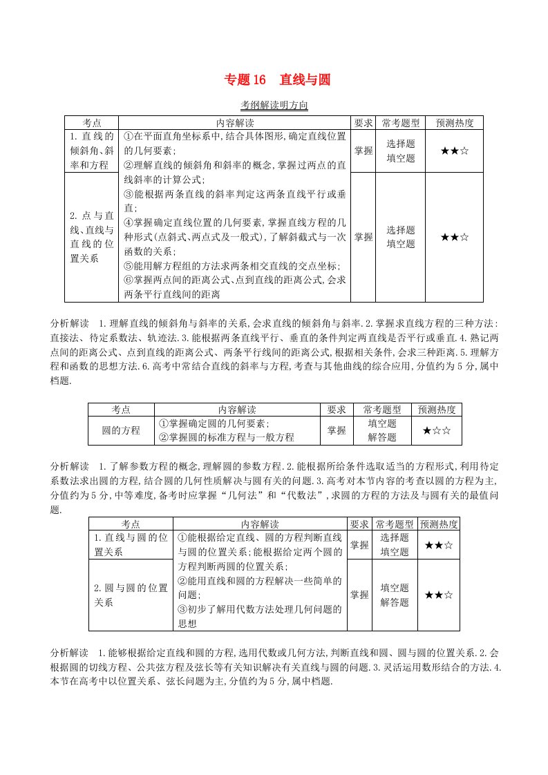 三年高考2020高考数学试题分项版解析专题16直线与圆理含解析通用