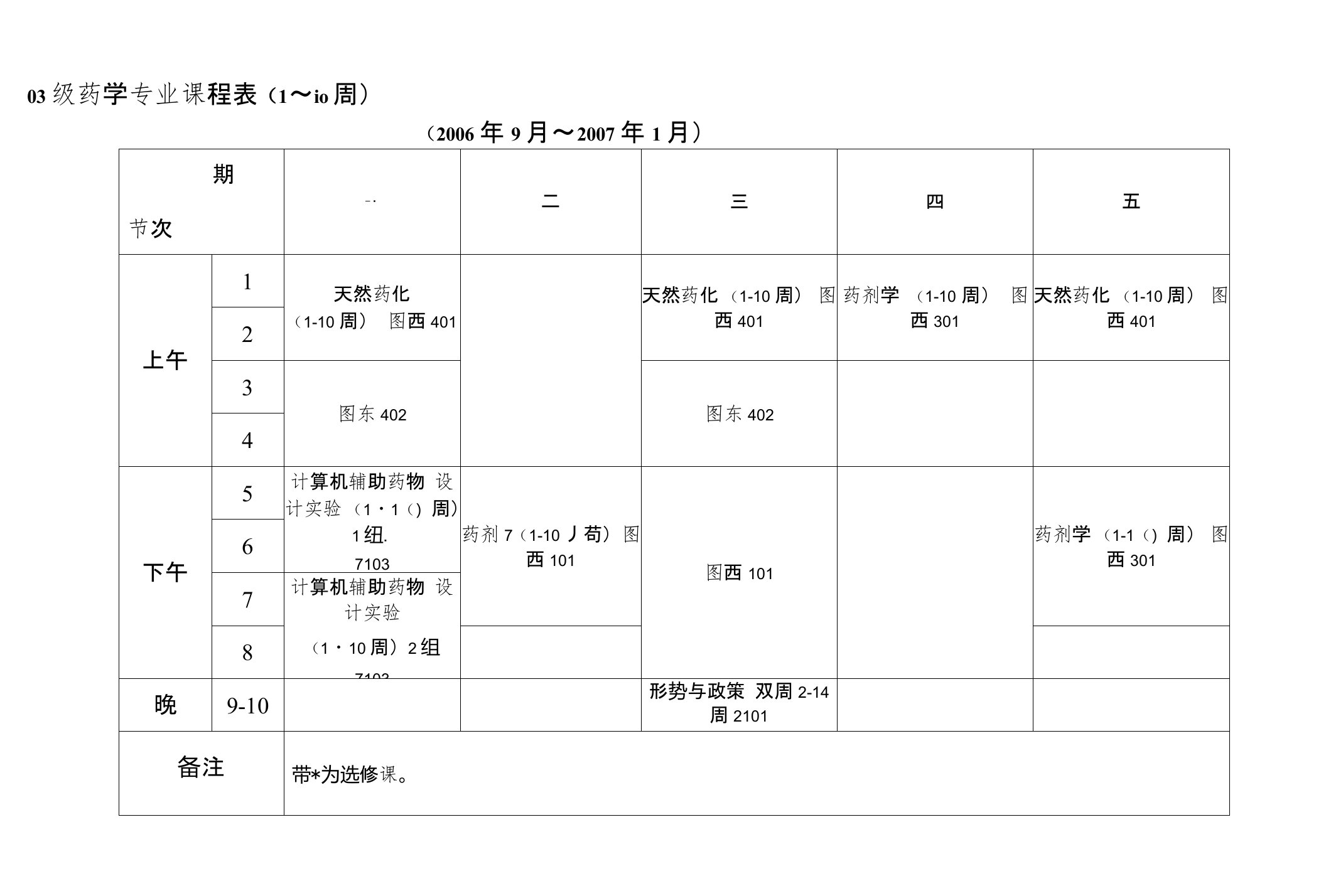 03级药学专业课程表(110周)