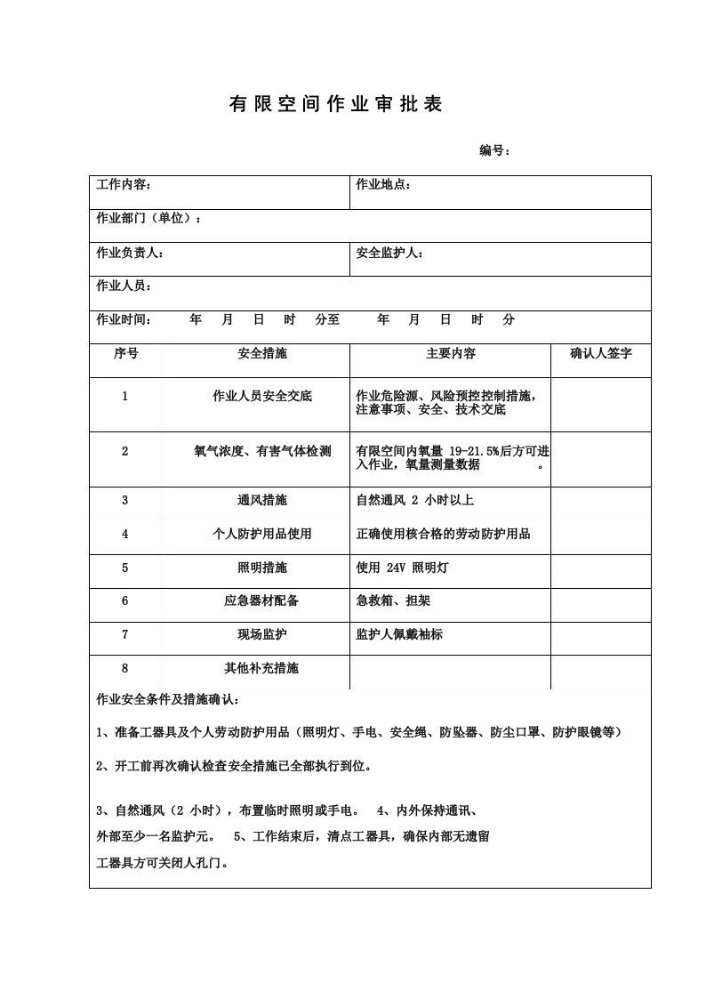 有限空间作业审批表