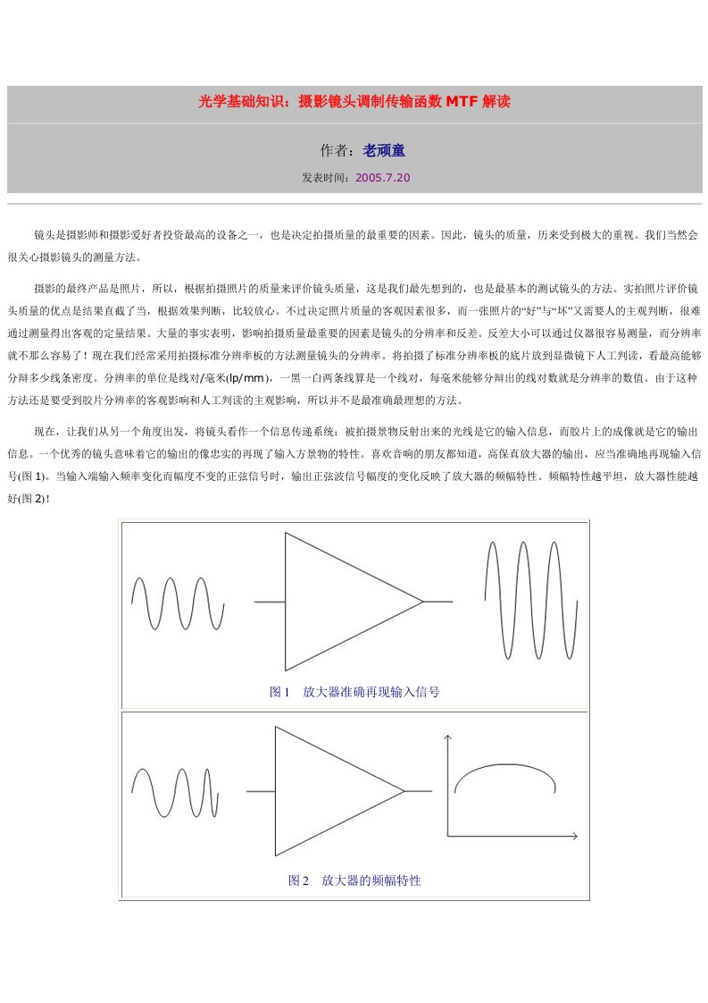 光学基础知识：摄影镜头调制传输函数MTF解读