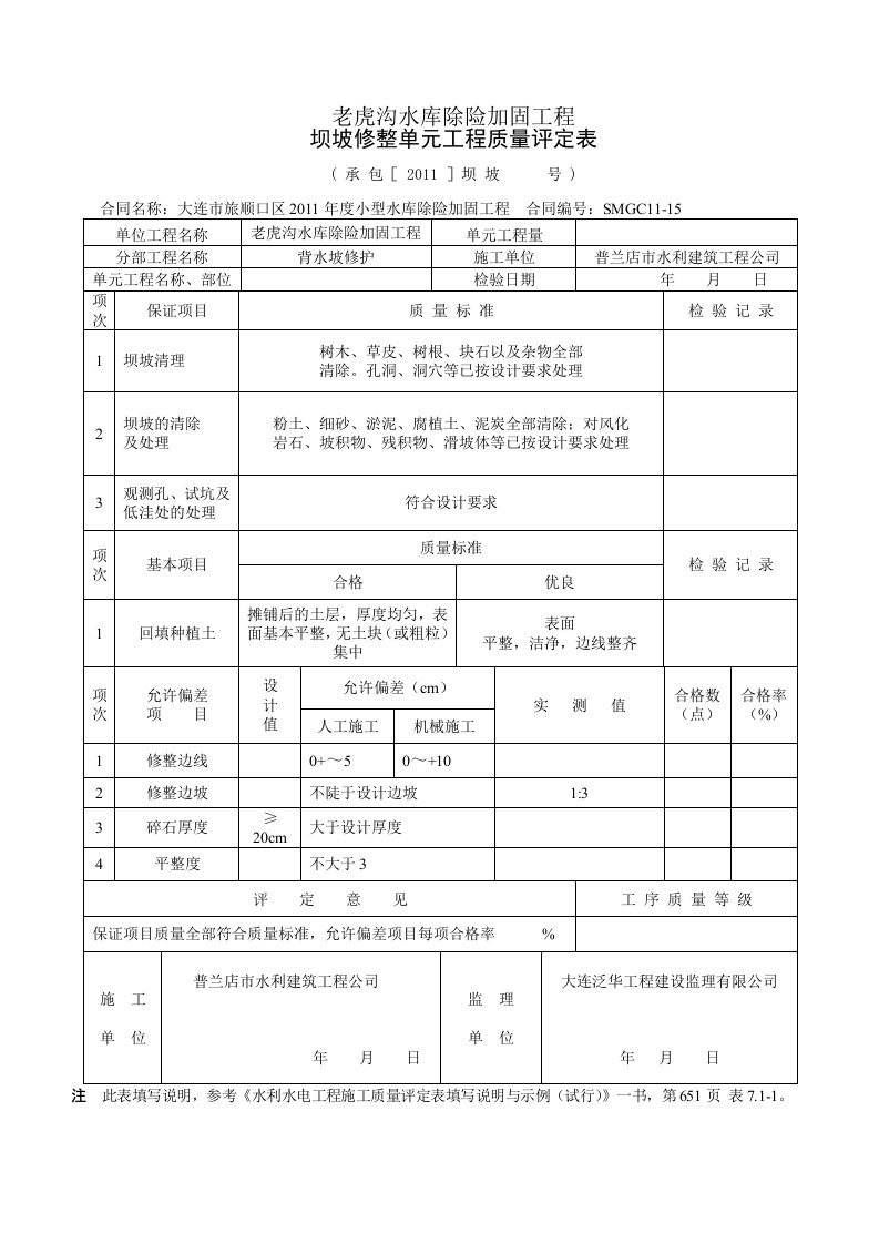 水利工程单元质量评定表全