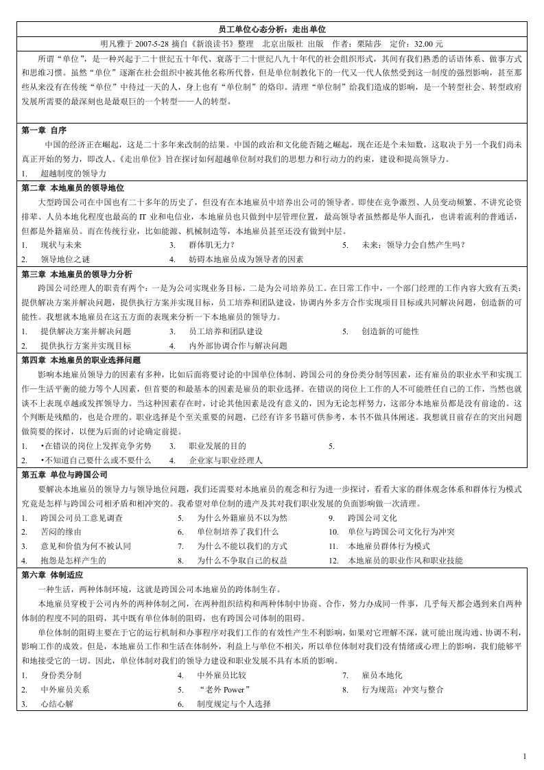 精选员工单位心态分析走出单位