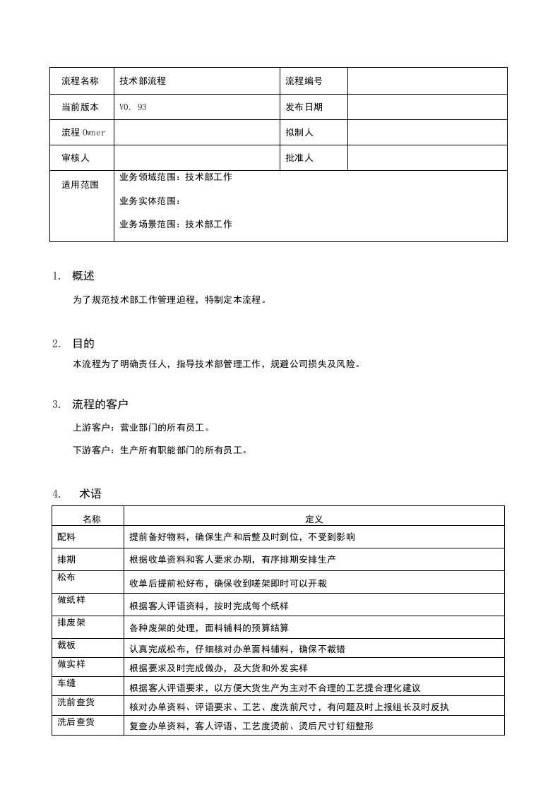 服装制衣行业技术部工作流程说明文件