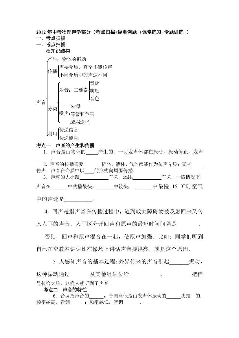 2012中考物理声现象专题