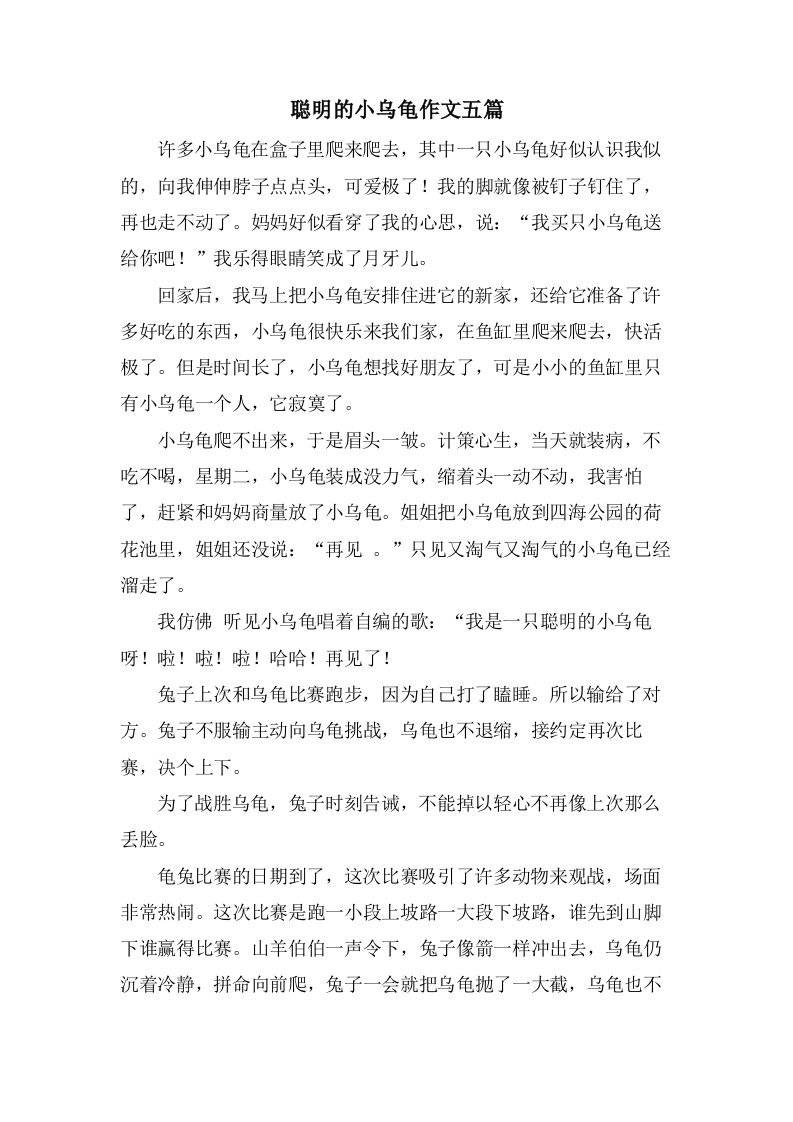 聪明的小乌龟作文五篇