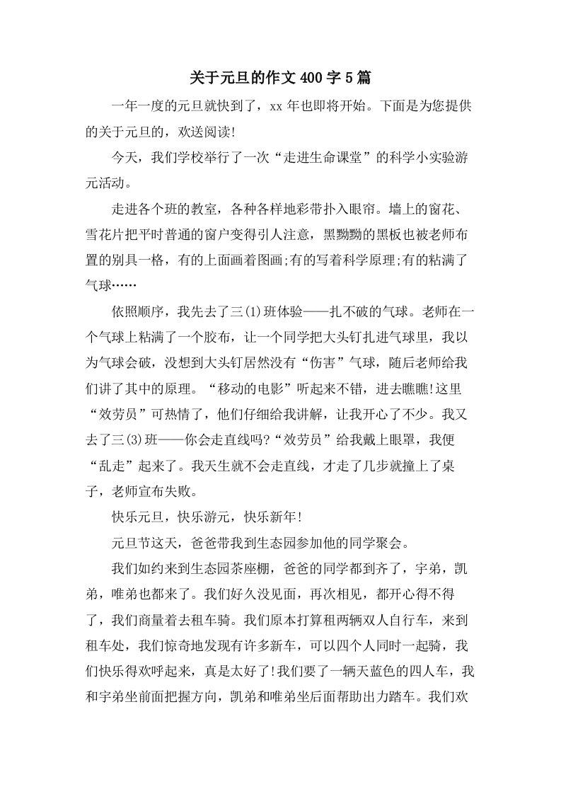 关于元旦的作文400字5篇