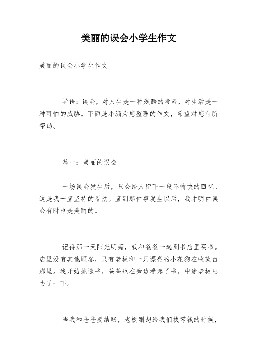 美丽的误会小学生作文