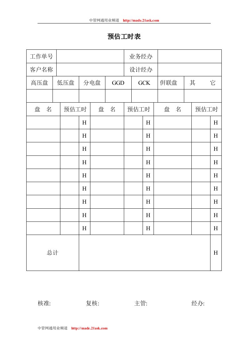 《昆山乐士电气有限公司质量管理表格》(9个文件)预估工时表-质量制度表格