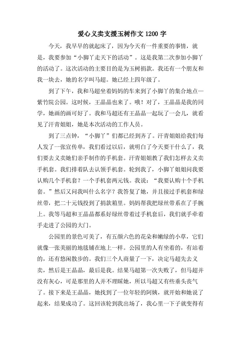 爱心义卖支援玉树作文1200字