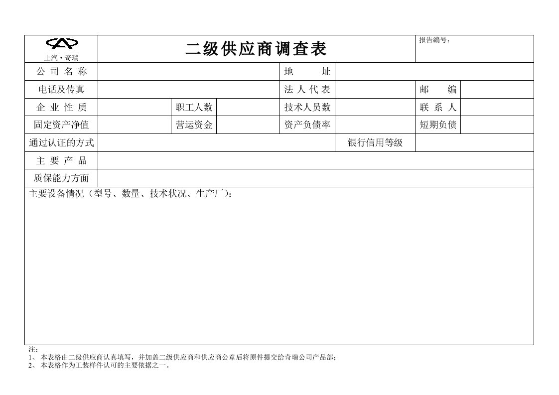 二级供应商情况调查表