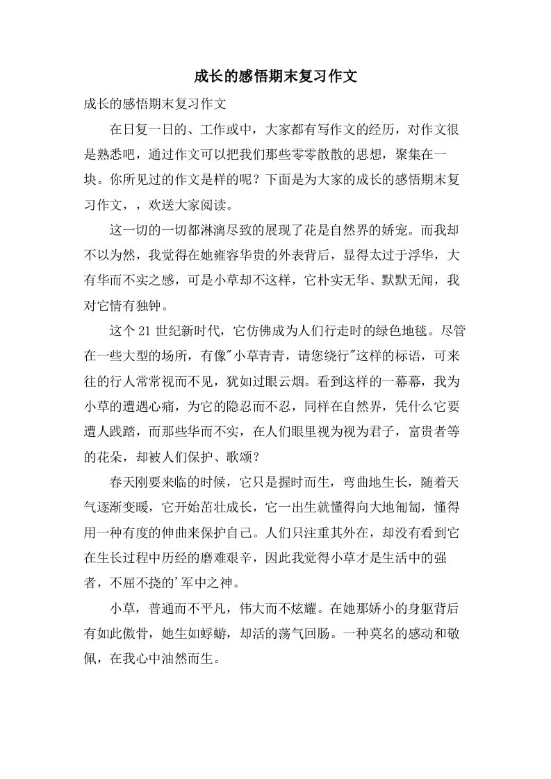 成长的感悟期末复习作文