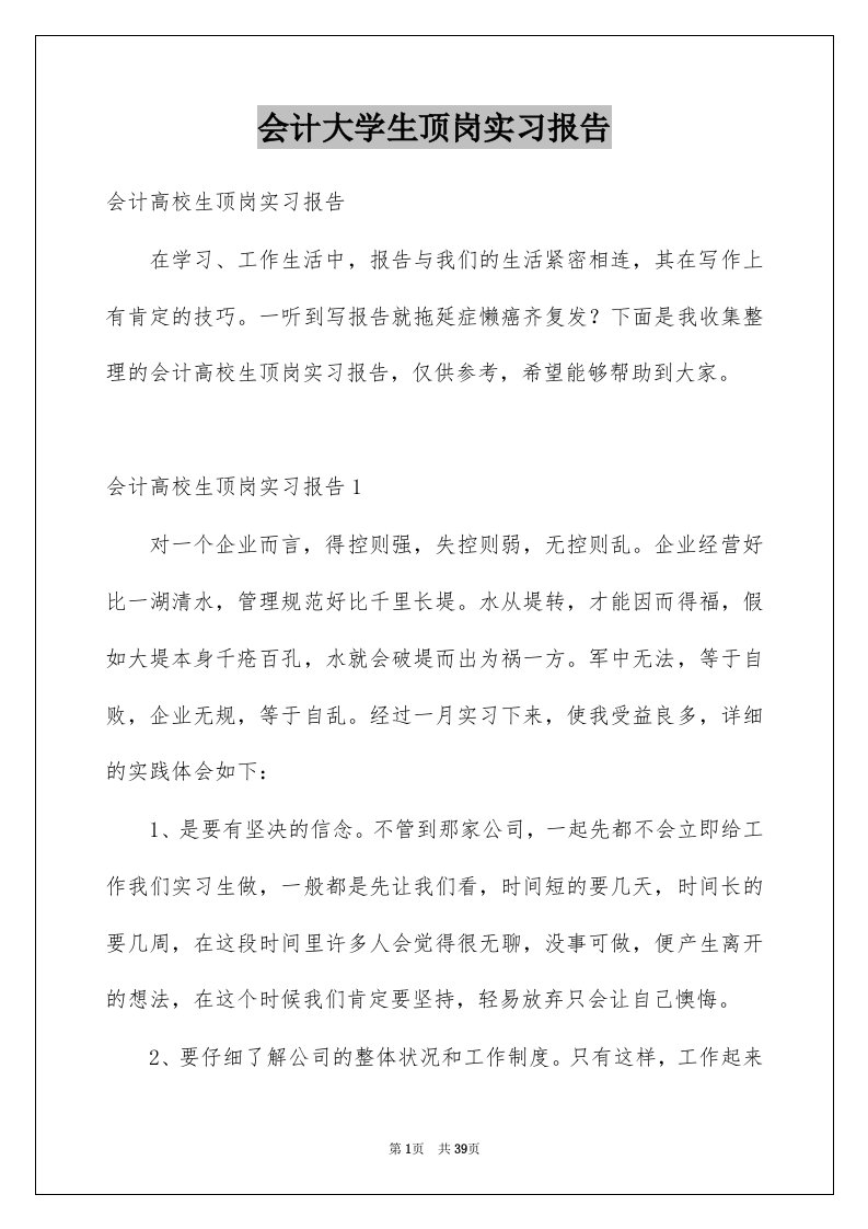 会计大学生顶岗实习报告例文