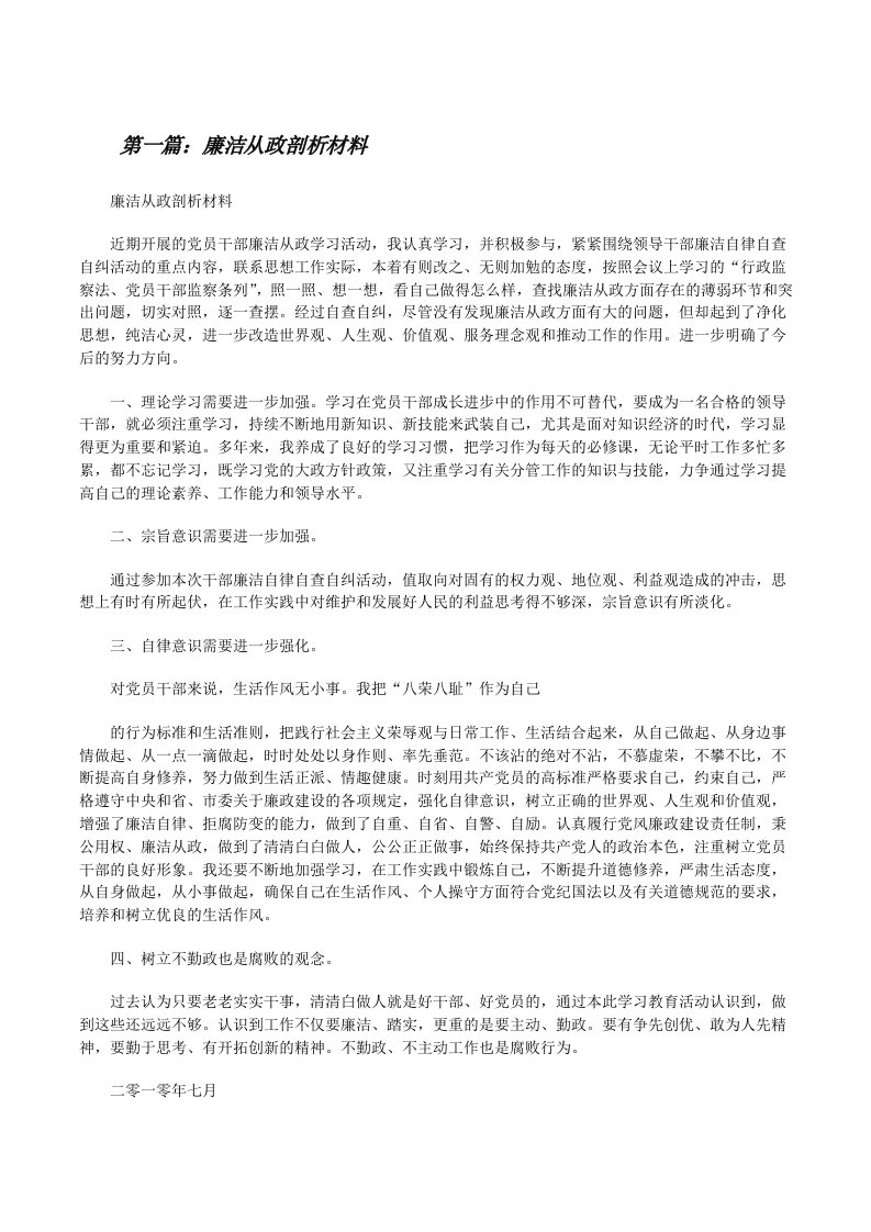 廉洁从政剖析材料[修改版]