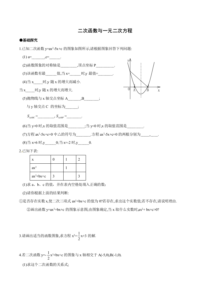 【小学中学教育精选】人教版九年级上22.2二次函数与一元二次方程测试含答案