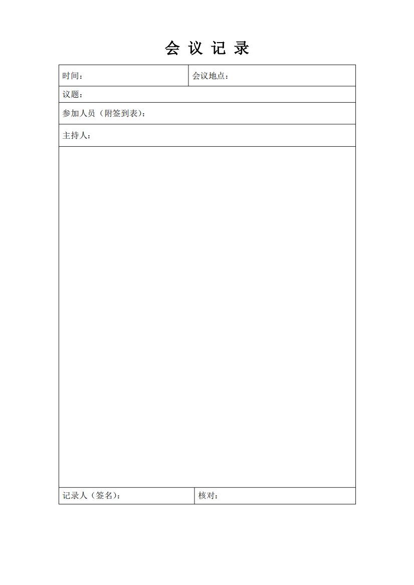 相关参会人员的会议记录表