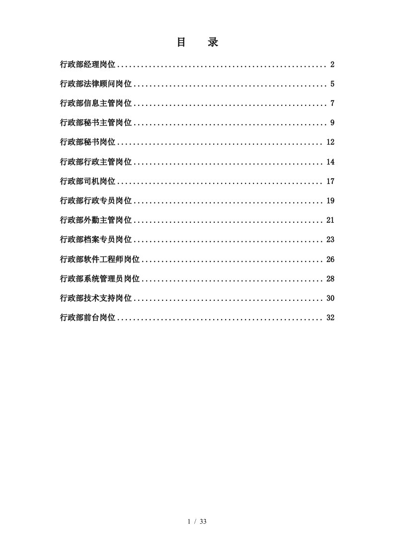 集团总部行政部岗位说明书汇编