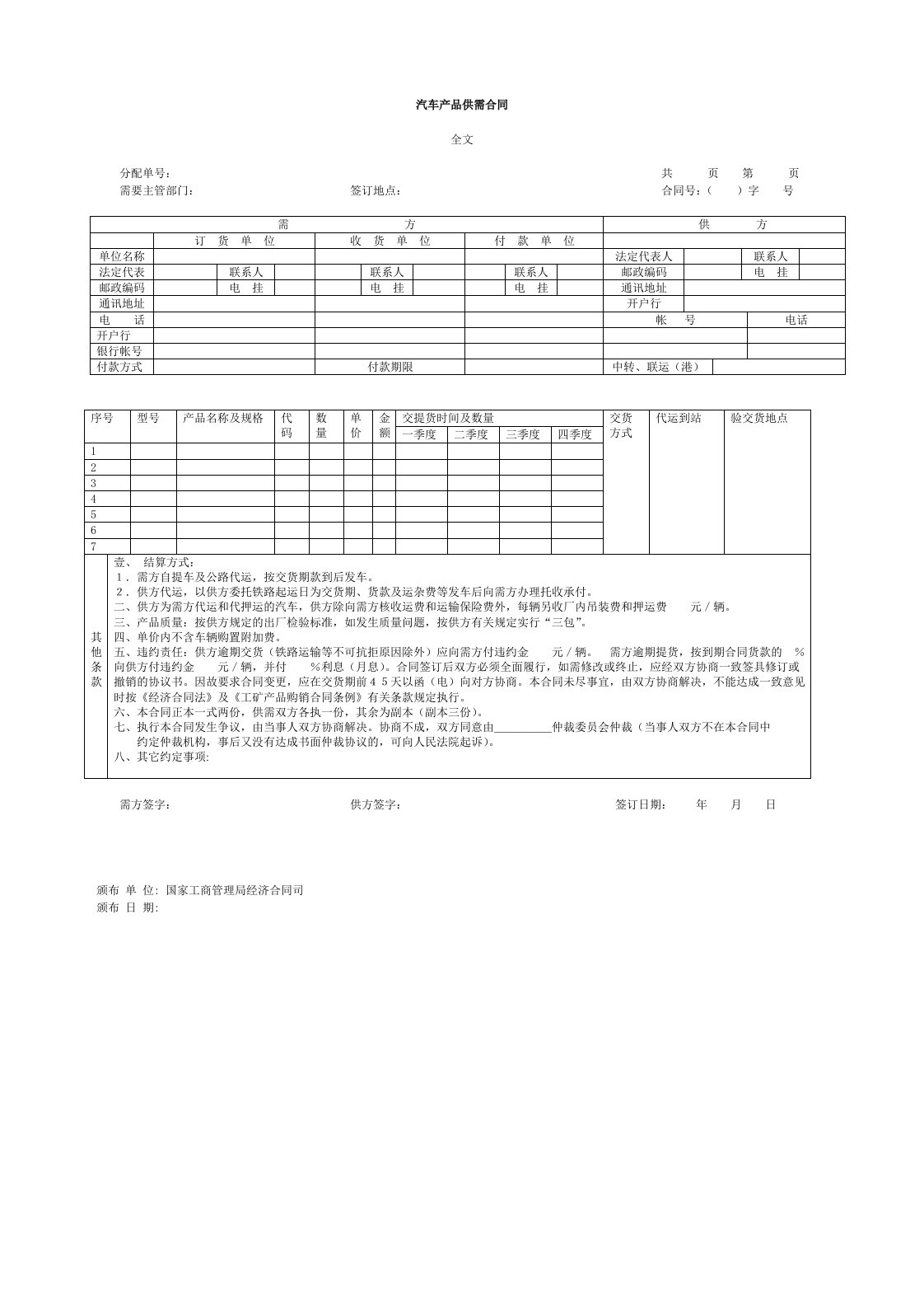 汽车行业-汽车产品供需合同1