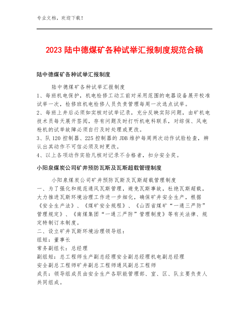 2023陆中德煤矿各种试举汇报制度规范合稿